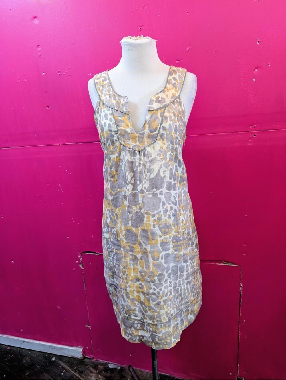 Ann Taylor Loft Cream Yellow 100% Linen Shift Dress 8